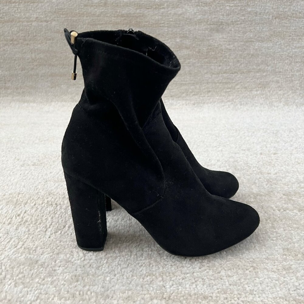 Material Girl Black Faux Suede Heeled Boots 7